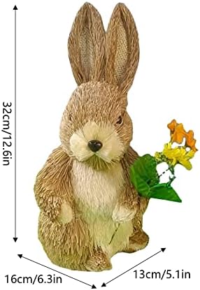 Cooh Easter Bunny estátua de palha de palha simulação de coelhinho decoração de jardim de palha de palha de palha
