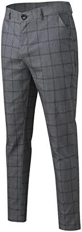 Calças casuais vintage Men Slim Fit Plaid Print Zipper Casual Moda Sports Long Tight Pants Black