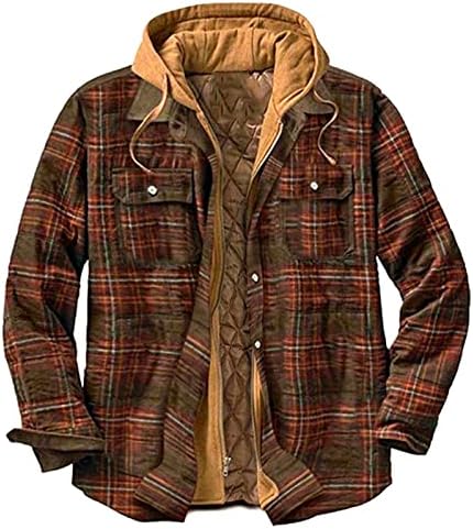 Camisa de jaquetas acolchoadas de zdfer para masculino, outono com capuz de inverno com zíper checado