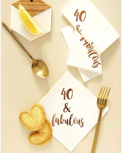 40 e guardanapos fabulosos de coquetel, 50-Pack 3ply White Rose Gold 40th Aniversário Dinner Celebration