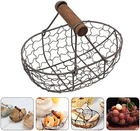 Toyvian 1pc cesta de arame oval com alças de madeira cesta de frutas cesto de recipiente decorativo pão