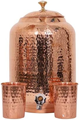 Artesanato manual Handloom indiano martelado à mão Hammersed Pure Copper Water Dispenser Pot de