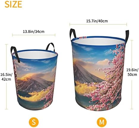 Kuilepa Fuji Mountain e flores de cerejeira na primavera impermeabilizada lavanderia dobrável cesto com alças