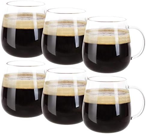 Conjunto de canecas de café Farielyn-X Glass de 6, copos de vidro de borossilicato seguro para microondas,