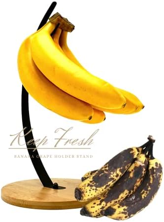 Cabide de banana para bancada de cozinha, suporte de bananeira preto, gancho de banana de bambu,