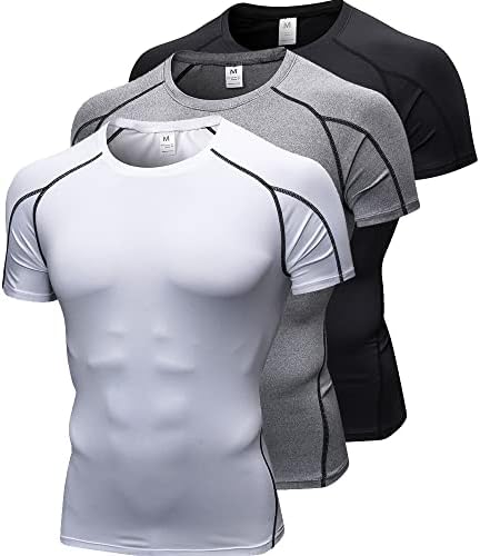 1 ou 3 Pacote camisas de compressão masculinas de manga curta, executando a camada de base esportiva de treino