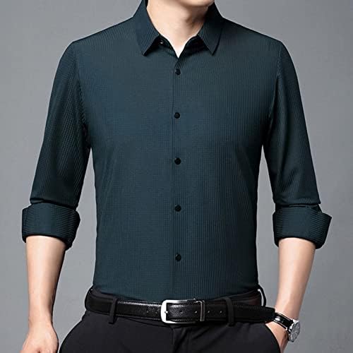 Botão masculino para baixo lapela de manga comprida camisa sem costura