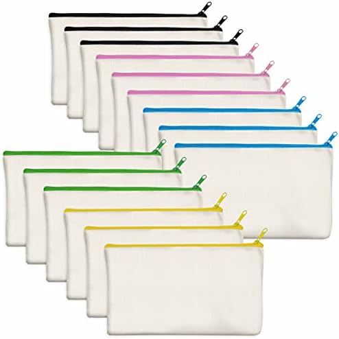 15 peças Canvas Sacos coloridos de zíper, sacos de artesanato DIY Bolsas de maquiagem de lona de lona para armazenamento de artigos de papelaria estética de higiene