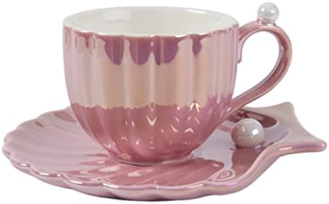 Mjwdp pérola shell xícaras de café com pires 3d cerâmica canecas de chá térmico garrafa de água para menina brithday