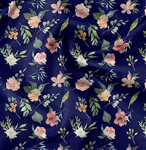 Tabela Cambric de algodão azul Soimoi Kobus mangolia e estampas de tecido aquarela de rosas por quintal de 58 polegadas de largura