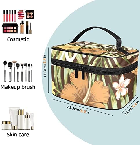 Bolsa de maquiagem de viagem, bolsa de cosmética Caso organizador, para mulheres de bolsas para produtos de higiene pessoal, Aloha Hawaiian Flower Tropical Palm Leaf
