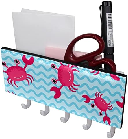 Rosy Funny Funny Crabs Padrão Organizador de onda azul com 5 ganchos parede banheiro da cozinha rack