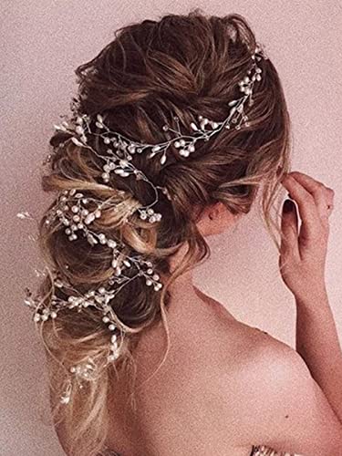Jakawin Bride Wedding Pearl Hair Vine Silver Rhinestone Hair Piece Acessórios de cabelo nupcial para mulheres e meninas