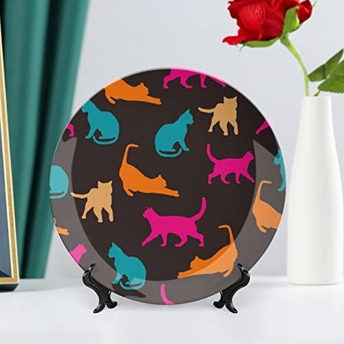Colorido gatos silhueta pendurada placa decorativa de cerâmica com exibição Gretos de casamento de aniversário