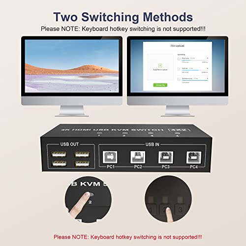 4 Porta HDMI KVM Switch Dual Monitor - 4K@60Hz Exibição estendida 2 Monitores 4 Computadores KVM Switch