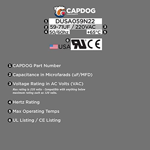 Capdog EUA 59-71 MFD UF 220VAC Bomba Motor Capacitor 275464105 Compatível com Franklin 2801054915,