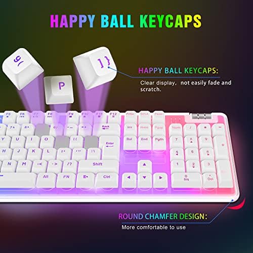 Teclado K10 Gaming, Caso transparente RGB Teclado de retroiluminação com PBT Ball Keycap, teclado branco com