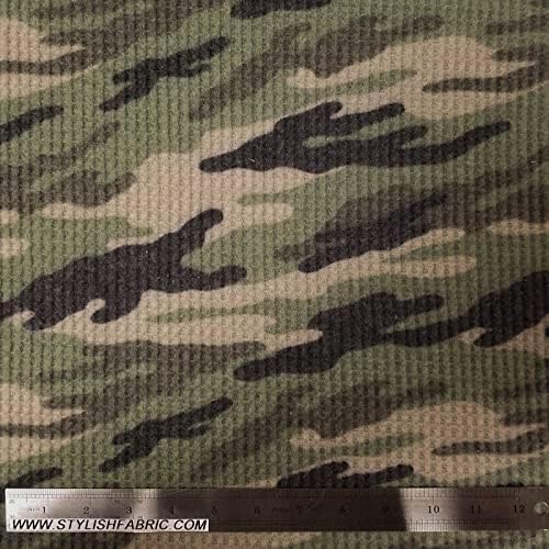 Camuflage Waffle Brush Poly Rayon Spandex Knit Fabric, Carvão verde do exército)
