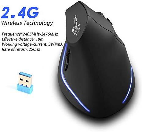 Mouse ergonômico recarregável ZLOT, 2,4g de camundongos sem fio verticais LED óptico de USB com 3 botões ajustáveis