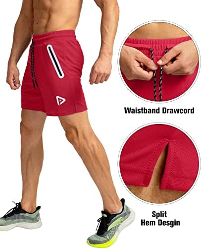Shorts de corrida masculinos de pinkbomb com 3 bolsos com zíper 5 polegadas de 5 polegadas de ginástica de