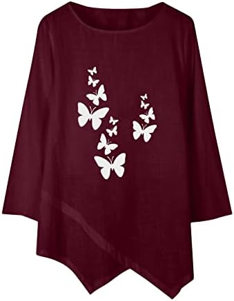 Linho de algodão feminino topo irregular de colher folgada pescoço versátil camisetas de manga longa