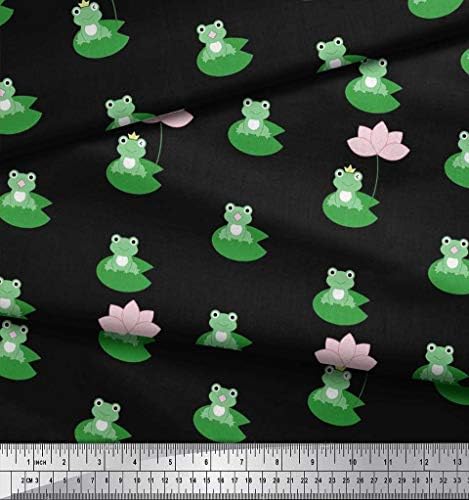 Soimoi Cotton Popline Fabric Lotus & Frog Kids Tecido impressa 1 jardas de 56 polegadas de largura