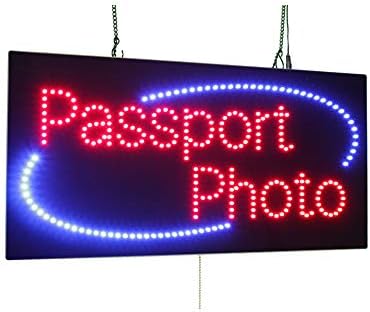 Sinal de foto do passaporte, sinalização de topking, neon LED aberto, loja, janela, loja, negócios, sinal de