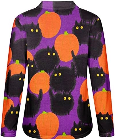 Moletom de Halloween feminino camisas de manga longa Catkins engraçados Pumpkins Graphic Pullover Trendy Zipper