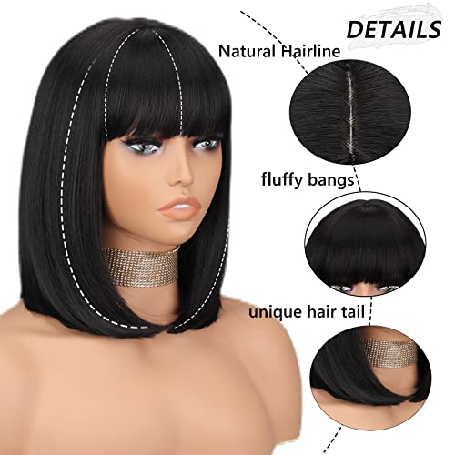 Peruca de bico preto zpress com franja curta peruca bob para mulheres com aparência natural síntee de figuramento preto bob de feminino para mulheres uso diário