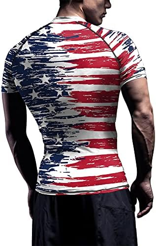 Rcimuue masculino masculino bandeira americana sinalizador patriótico camisetas nos 4 de julho de compressão de compressão esportes esportes de manga curta
