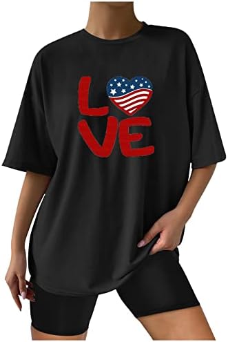 Senhoras Tops de verão e blusas American Flag Love Camise