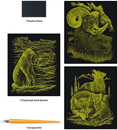 Royal & Langnickel Foil Graving Art Kit Value Pack 8.75 x11.5, ouro - rinoceronte, girafa e elefante