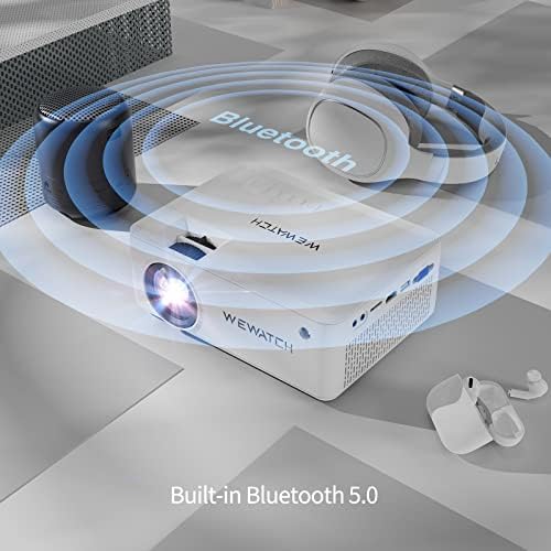 Projetor Wi -Fi Bluetooth com tela de projetor de 100 polegadas, projetor de filmes portáteis de Wewatch 8500L para externo em casa, vídeo 1080p e 260 Display suportado, Use com TV Stick, HDMI, iOS, Android