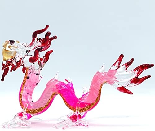 Sansukjai Dragão Miniatura Minça Bailada Arte de Vidro Figuras Animais Decora Home Colecionável, Pink