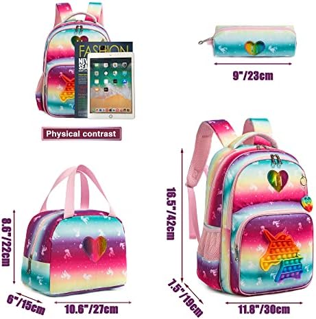 Mochila unicórnio para mochilas de meninas Boletim de lantejoulas Glitter com lancheira para