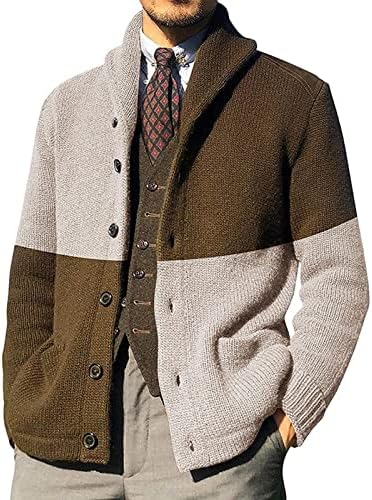 Dudubaby Sweaters de outono para suéteres de mencardigan para masculino xale casual de manga longa botão