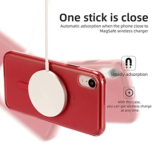 Caixa de telefone magnético translúcido de Tigowos para iPhone XR com magsafe sem fio carregamento anti-amarelo-aprimor de impressão de impressão de choques de proteção à prova de choque para iPhone XR, vermelho