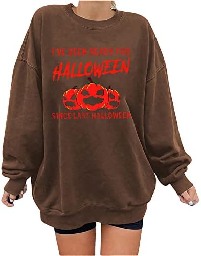 Halloween redondo colapso casual tops casuais femininos de manga longa de manga comprida rota de pescoço redondo tops casuais sweatershirt