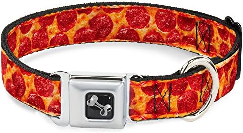 Cola de colar de cachorro Fivela de pepperoni Pizza Crust Vívida de 16 a 23 polegadas de 1,5 polegada