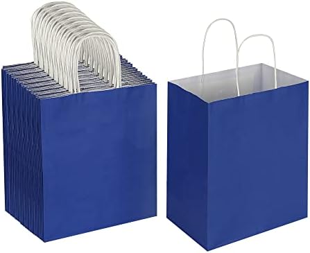 Cada pacote de 100 pacote azul médio e fúcsia kraft papel sacos de presente com alças a granel
