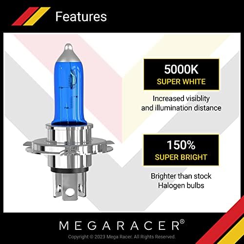 Mega pacer h4/9003/hb2 bulbo de farol de halogênio - 5000k super branco, 12v 100/90w, xenônio, base p43t,