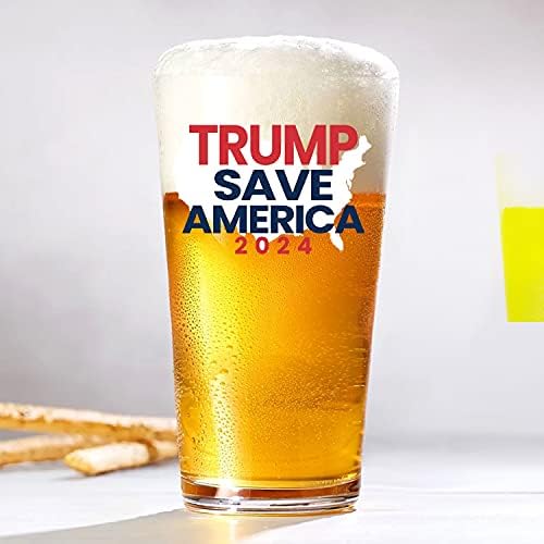 Patriots Cave Trump 2024 Save America | American Flag Glass | 16 oz caneca de cerveja única | Guinness