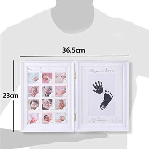 WeallBuy Baby Picture Frame primeiro ano, impressão de mão e kit de pegada com tinta, preenches de bebê de 12 meses Presente de bebê, recorde de crescimento de aniversário para mamãe/recém -nascido