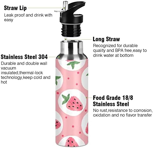 Kigai Strawberry Vacuum Isoled Water Bottle com tampa de palha de 34 onças de parede dupla em aço inoxidável