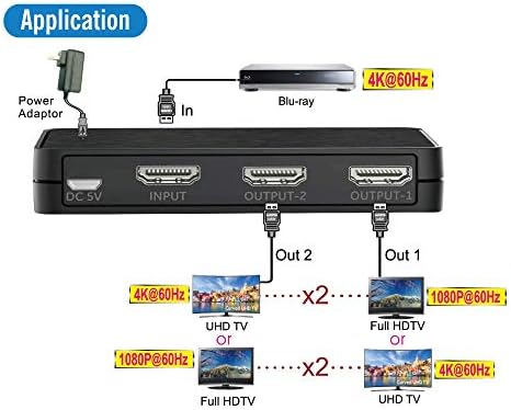 4K 1x2 Duplicador HDMI Duplicador Splitter com cabo HDMI de 2 pés de 2 pés por orei - HDCP 2.2, 4K a 60Hz 4: 4: 4 1080p & 3d suporta controle EDID