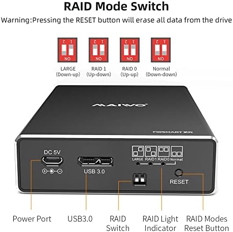 Maiwo Raid Raid Externo Raid para 2,5 polegadas SATA I/II/III HDD SSD BAY DUAL, RAID 0/1/grande/pm, Suporte