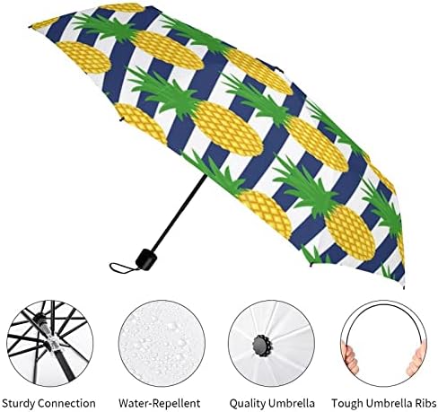 Pineapple listrado Travel à prova de vento 3 dobra guarda -chuva automática Compact Dobling Manual Rainbrella