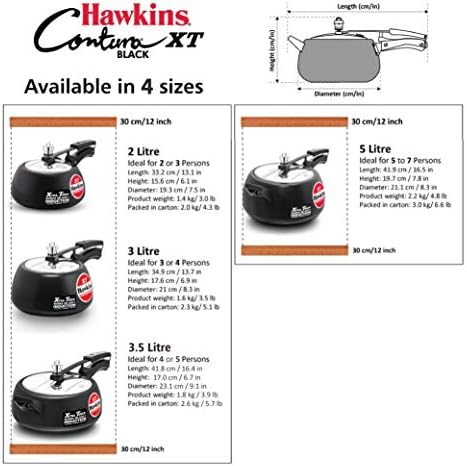 Hawkins Contura CXT20 Extra espessa de panela de pressão anodizada para gás, indução e fogões elétricos, 2 litros, preto