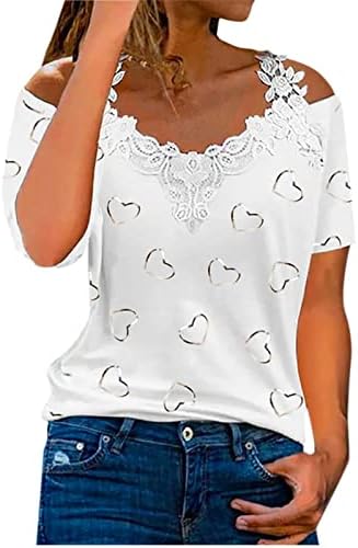 Camisa de algodão de renda feminina verão outono 2023 manga curta do ombro vneck brunch top camiseta para