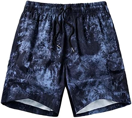 Ozmmyan shorts para homens impressão casual de verão e tingimento de shorts elásticos de cintura rápida calça de praia de cinco pontos
